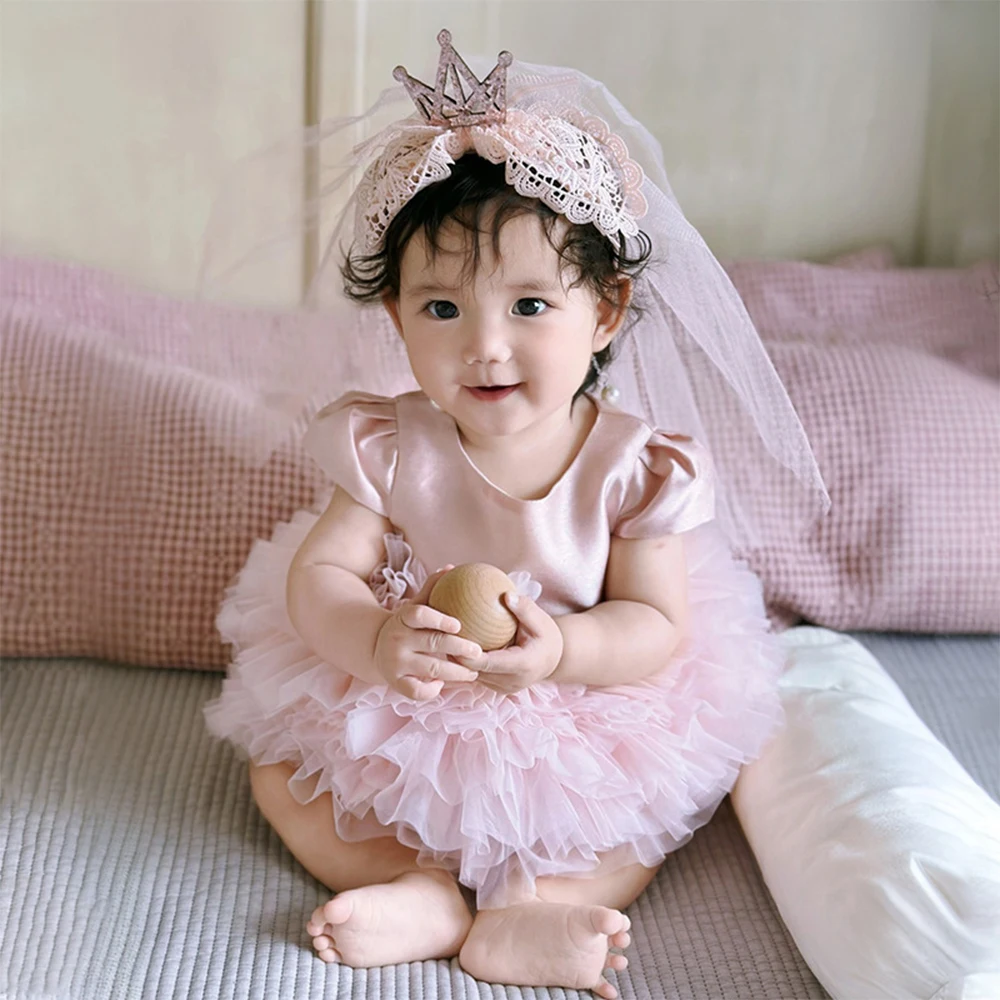 

Платье принцессы для детей от 0 до 4 лет, одежда для малышей, розовое бальное платье, сетчатое платье-пачка для дня рождения, элегантное свадебное платье с цветочным узором для девочек