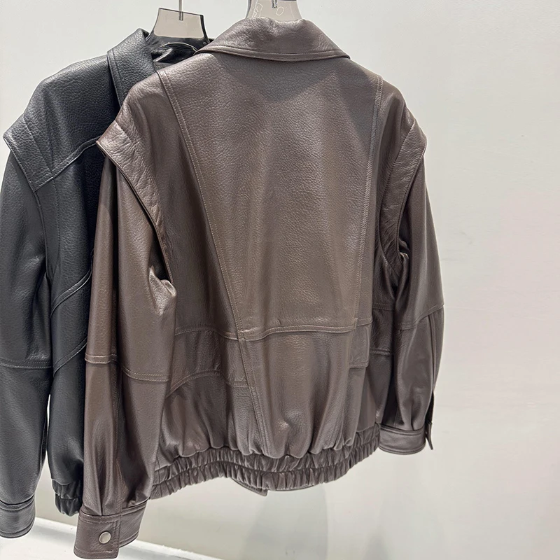 Hochwertige Schaffelljacke für Damen, lässige Revers-Motorradjacken, 2026, neue Retro-lose, trendige Echtlederjacke, Mäntel