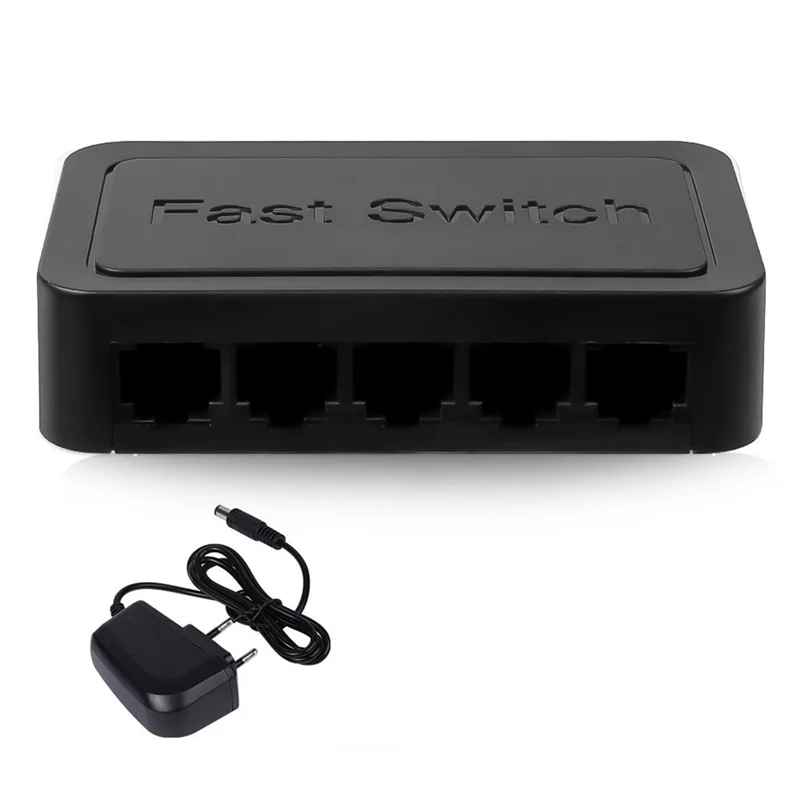 Mini 5 Port Network Switch Ethernet Switch Internet Splitter Desktop 10/100/1000Mbps RJ45 Hub, Gigabit Black, EU Plug