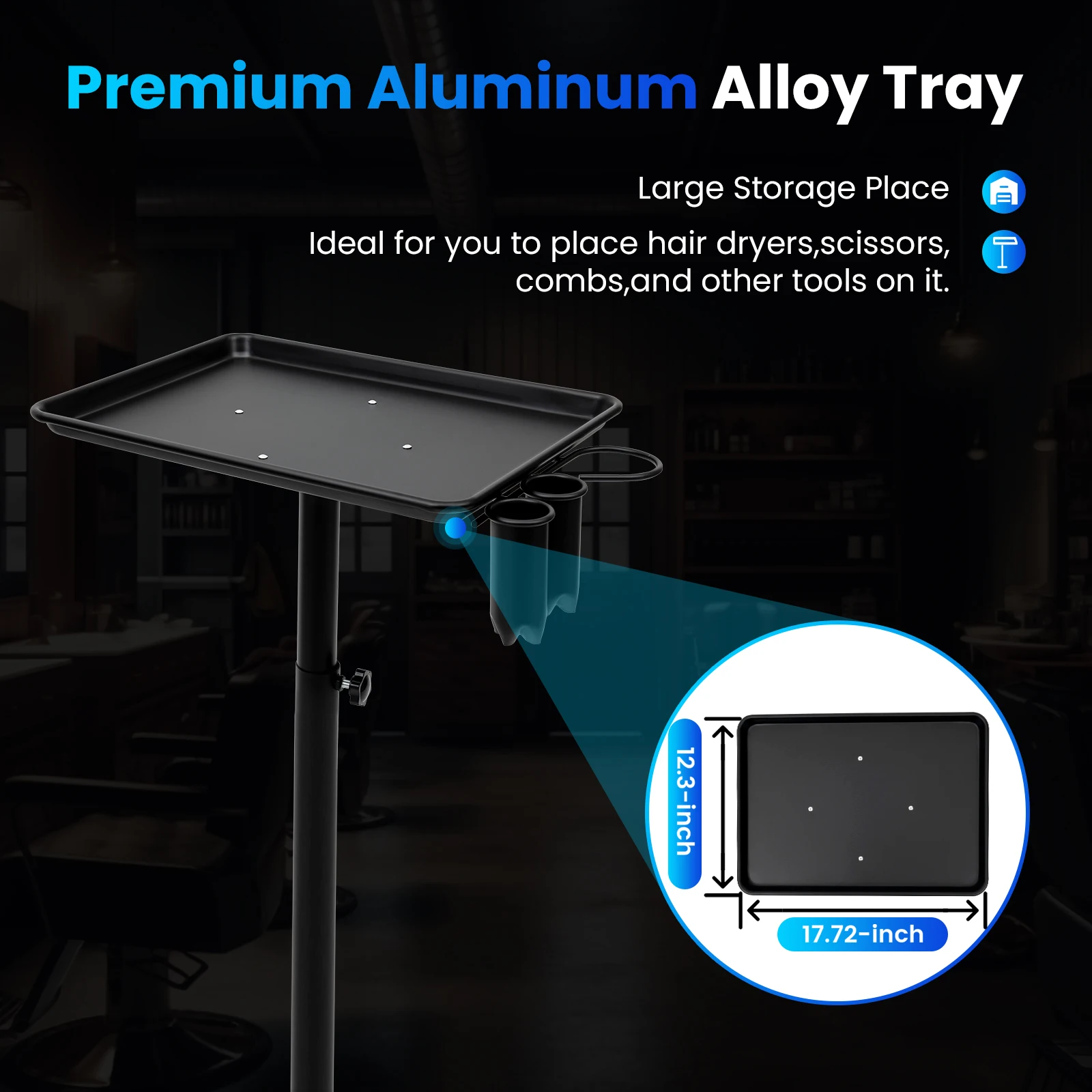 Salón de belleza Spa tatuaje carro rodante equipo móvil herramienta de peluquería carro servicio bandeja de instrumentos negro/plata