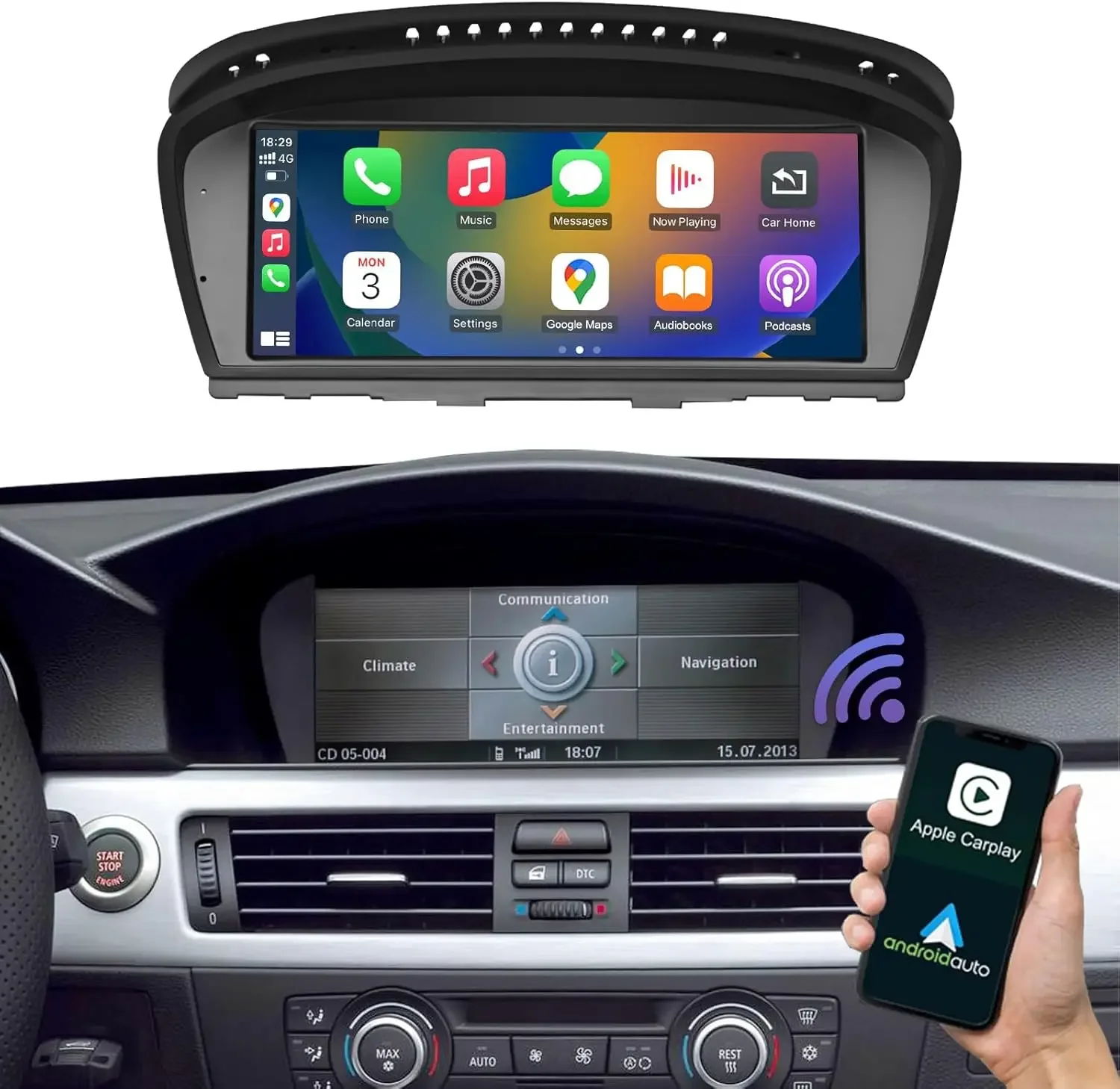 8.8 inch Touchscreen Wireless Carplay Android Auto Multimedia Car Radio Receiver for BMW 3 5 Series E90/E91/E92/E93/E60