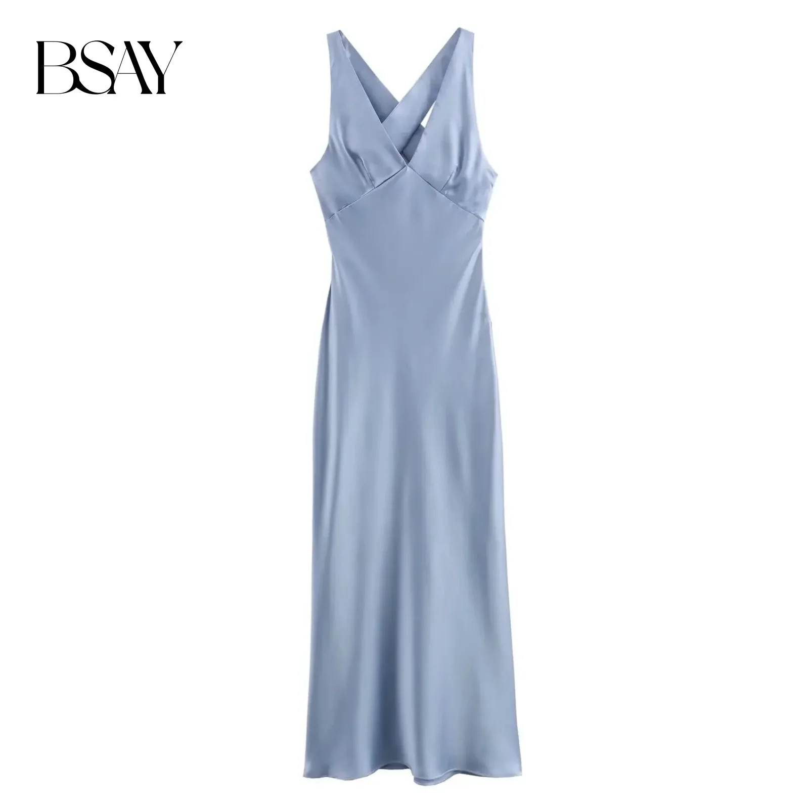 BSAY femmes mode été nouveau col en v côté Zip sans manches dos croisé Sexy gilet robe Chic femme soirée robes De Mujer
