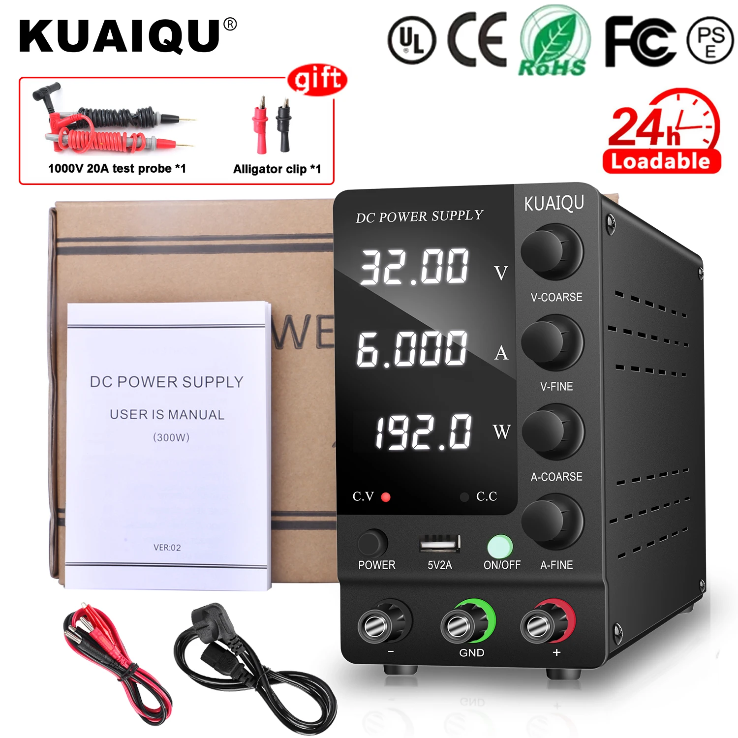 Kuaiqu Variables Netzteil DC Einstellbar 30V10A Labor-Schaltnetzteil Tischnetzteil 120V 3A für Titanlegierungs-Eloxierung