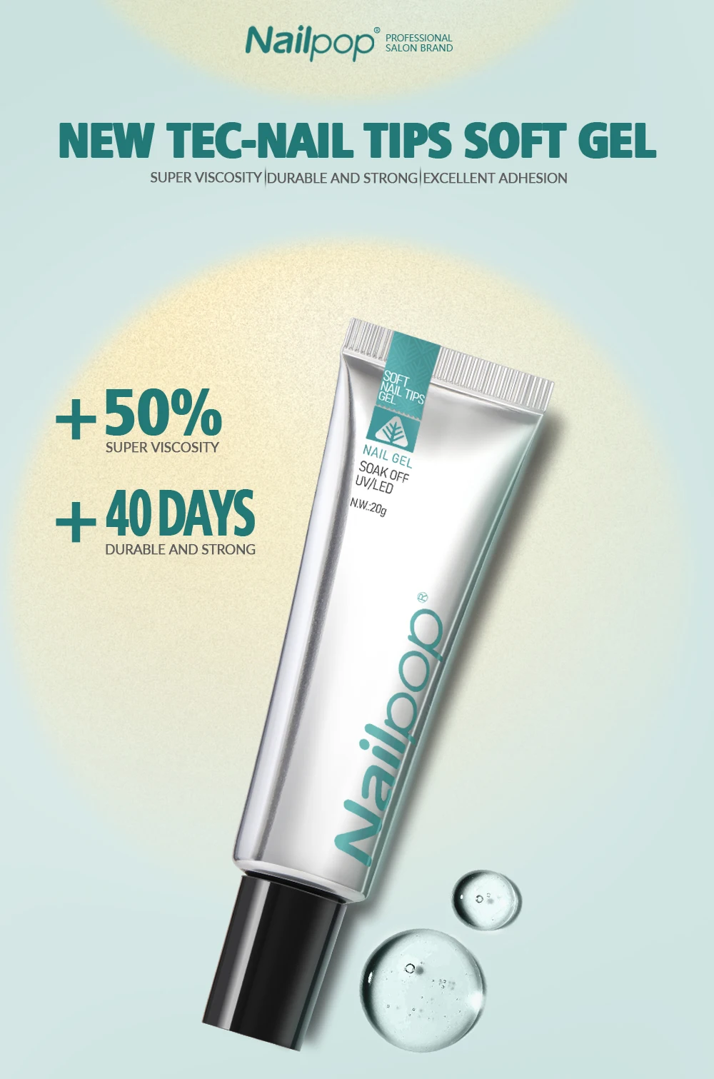 NAILPOP Soft Nail Tips Gel Soak Off Gel-Kleber zum schnellen Einfügen, gefälschte Spitzen und Strasssteine, UV-Gelee-Nagellack, Nail-Art-Werkzeuge, 20 g – Detail 3