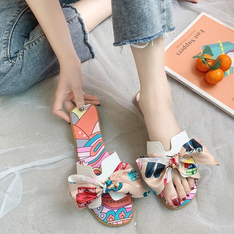 Summer New Women\'s Slippers Fashion Bow Women\'s Sandals Bathroom Slippers Banquet Party Women\'s Shoes sapatos femininos