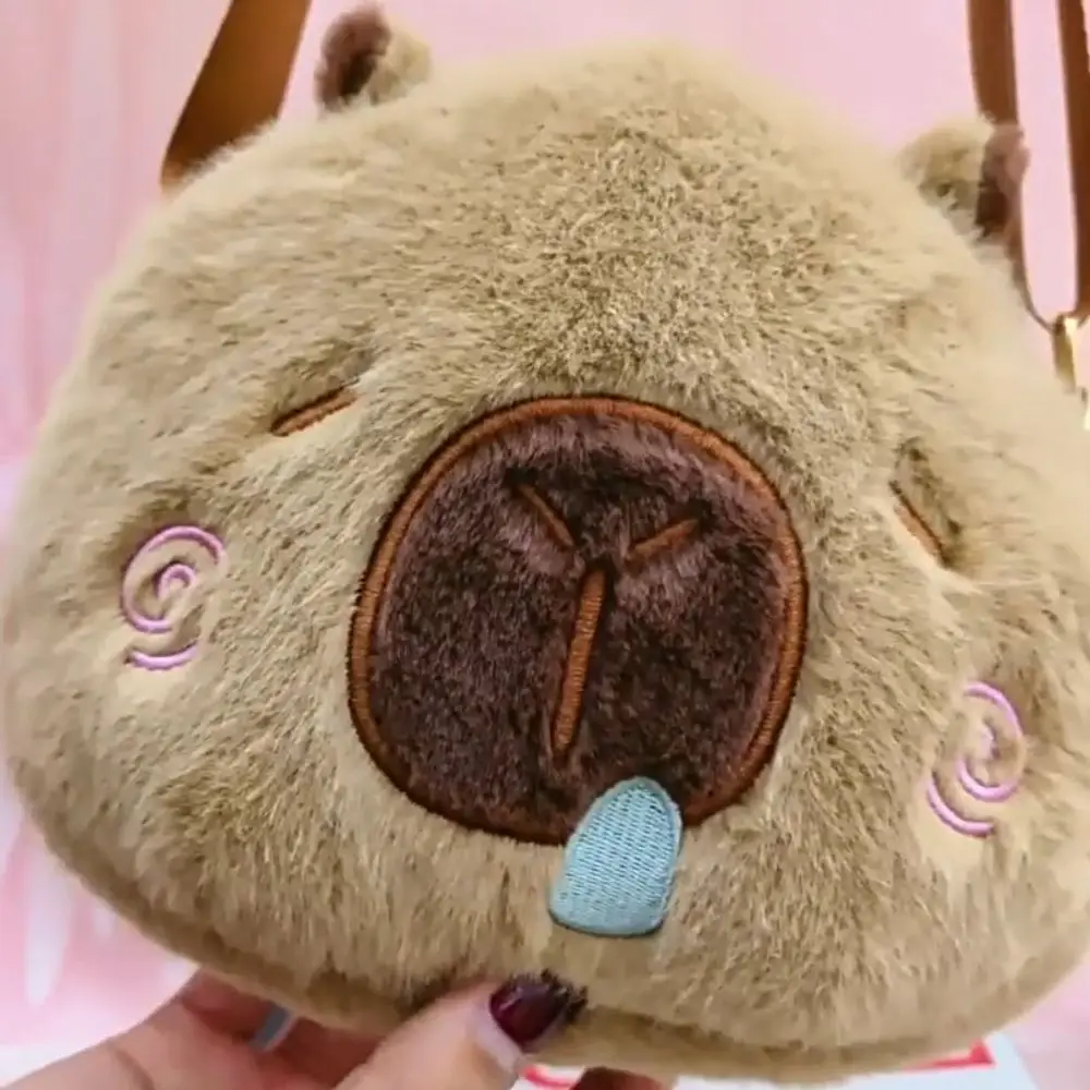 Runny Nose Capybara Plush Phone Bag Large Capacity Blushing Capybara Coin Purse Stuffed Zipper Capybara Crossbody Bag