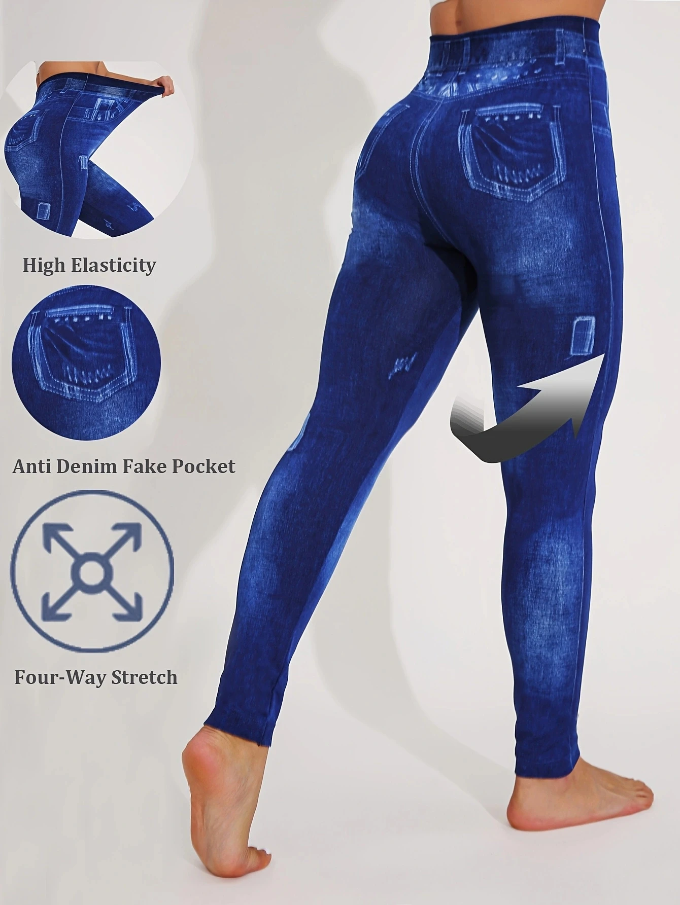 

Модные узкие брюки с маленькими квадратами для женщин, имитирующие джинсовые леггинсы, эластичные брюки для фитнеса и йоги, сексуальные брюки-карандаш