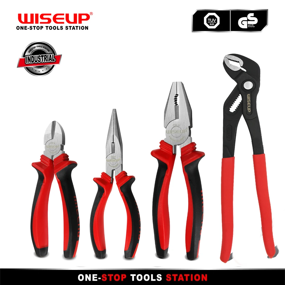 WISEUP 4PC Home Tool Set Plier Set Joint Pliers Diagnoal Pliers Water Pump Plier Adjustable wrench