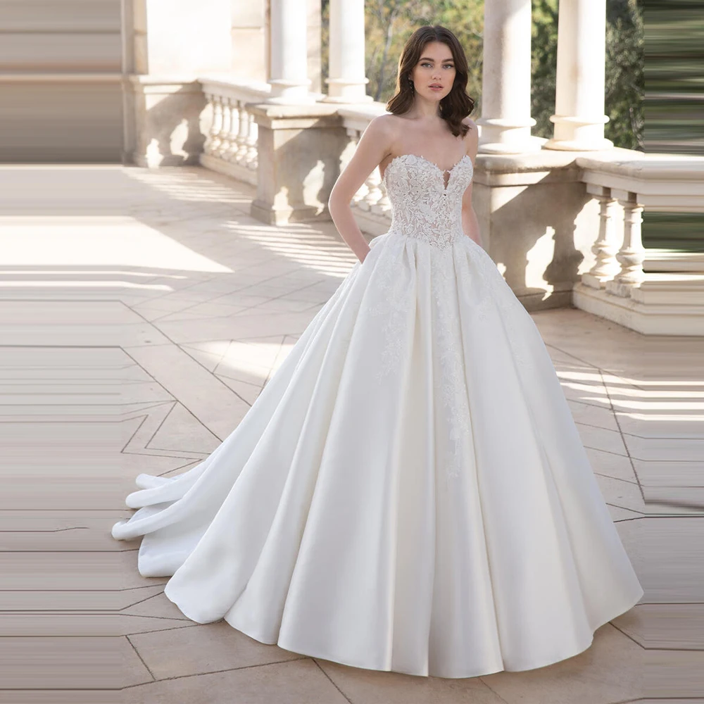 

Sweetheart Collar A-Line Women Wedding Dresses Sexy Sleeves Bridal Gowns Mopping Length Princess Vestidos De Noches Customized