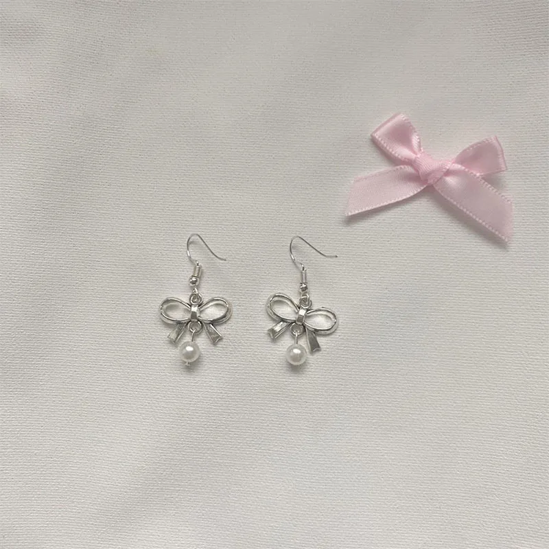 coquette bow pearl earrings Y2K handmade