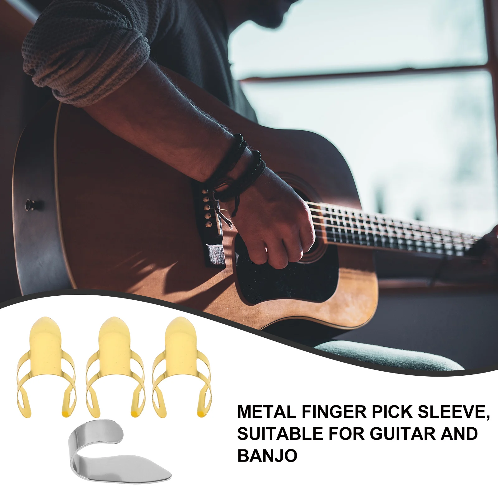 

Adjustable Metal Finger Thumb Picks Set for Guitar Banjo Bass Durable Reusable Small Lightweight Picks for Musicians Beginners
