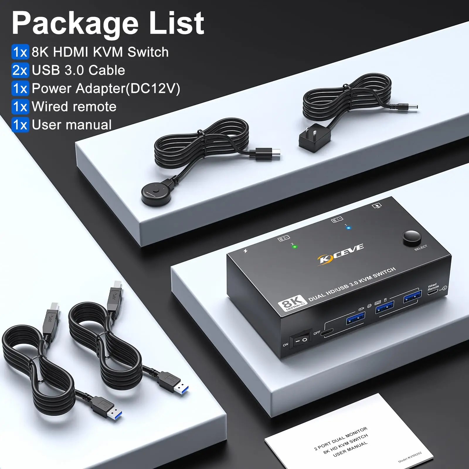 NEW KCEVE Dual Monitor KVM Switch 2 Port, 8K@60Hz 4K@144Hz HDMI+DP