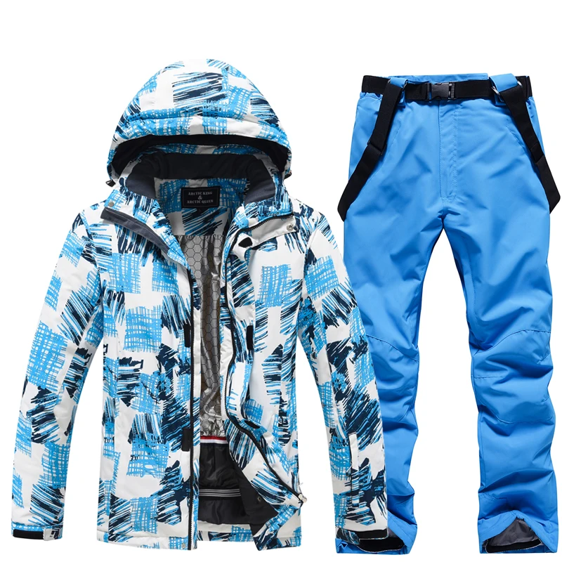 Set di tute da neve da uomo, tute da snowboard, abbigliamento da sci, giacca da sci e pantaloni con bavaglini, tute da snowboard, inverno all'aperto