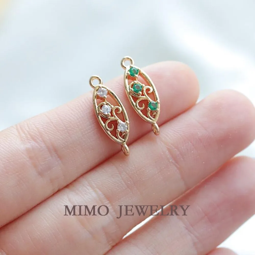 

Oval Zircon Inlaid Hollow Pattern Double Ring Charms Pendant Supplies DIY Hand Brass Gold Plated Accessories 19x6.5mm