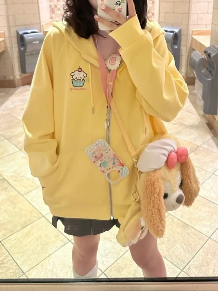 Adagirl cão impressão gráfica hoodies feminino zíper manga longa camisolas de grandes dimensões estilo japonês kawaii cutecore roupas femininas