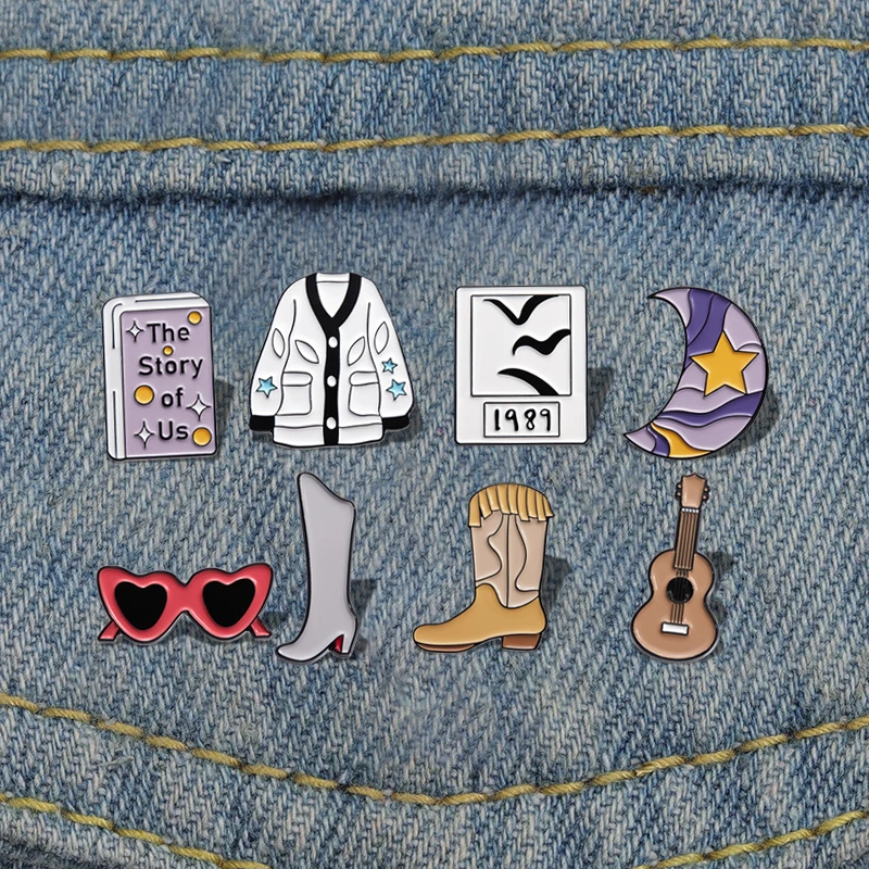 

Sweater Boots Guitar Enamel Pins Custom The Story of Us Moon Brooches Lapel Badges Cartoon Funny Jewelry Gift for Kids Friends