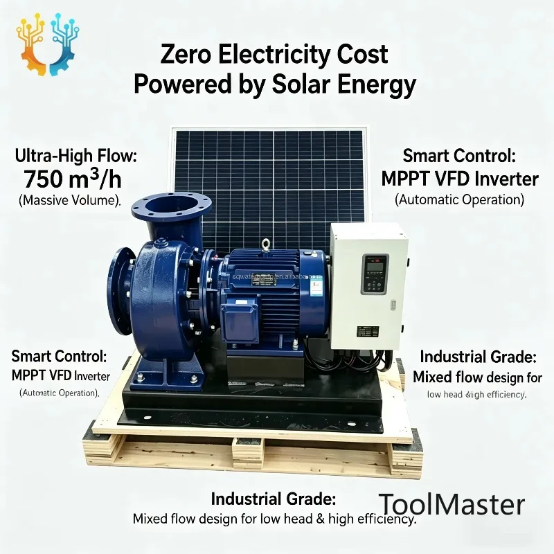 

【2026】High Capacity 10 Inch Mixed Flow Water Pump Unit 15KW 750m3/h Smart Solar Powered Irrigation System With VFD Inverter