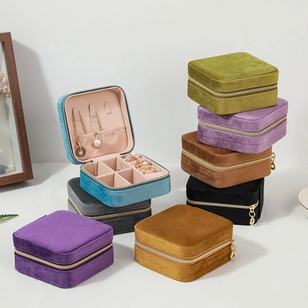 Mini Velvet Zipper Jewellery Box Cute Portable Travel Gift Packaging Wholesale