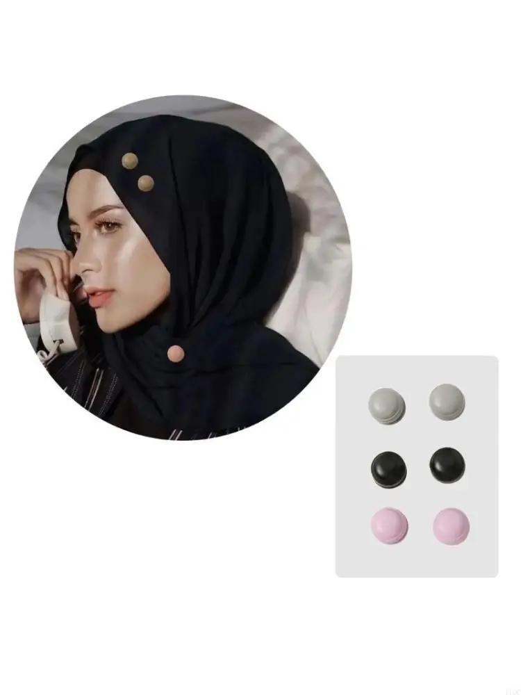 Pair of 6 Matte Silk Scarf Brooch Hijab Magnet Collar Clip Fashion Scarf Buckles 
