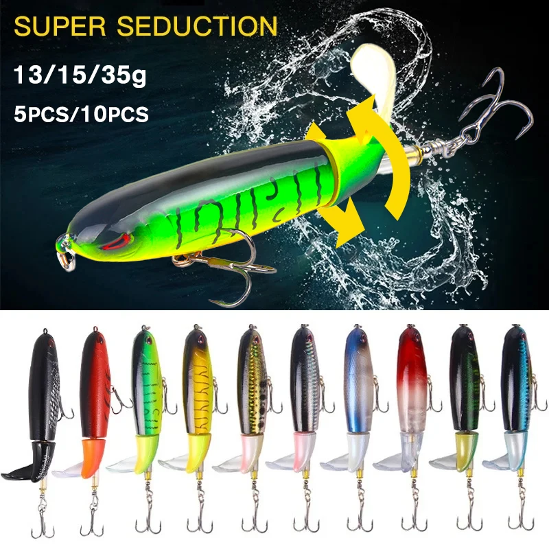 

10Pcs Popper Fishing Lure 13/15/35g Artificial Bait Soft Rotating Tail Hard Crankbait Wobbler Crankbaits Lures Artificial Bait