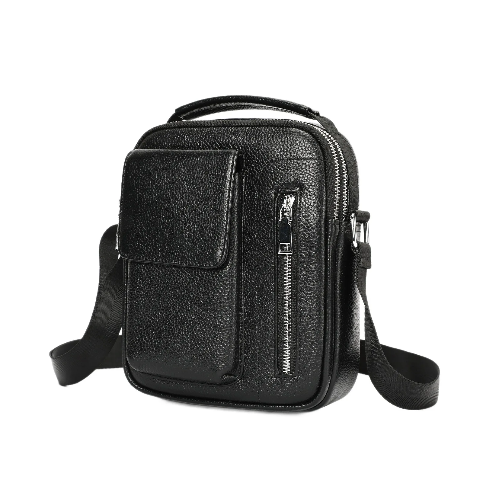 حقيبة كتف ساعي البريد للرجال حقائب يد كاجوال جلد طبيعي صغير حقائب كروس للرجل 2025 حبال الأعمال الزوج الأسود #3