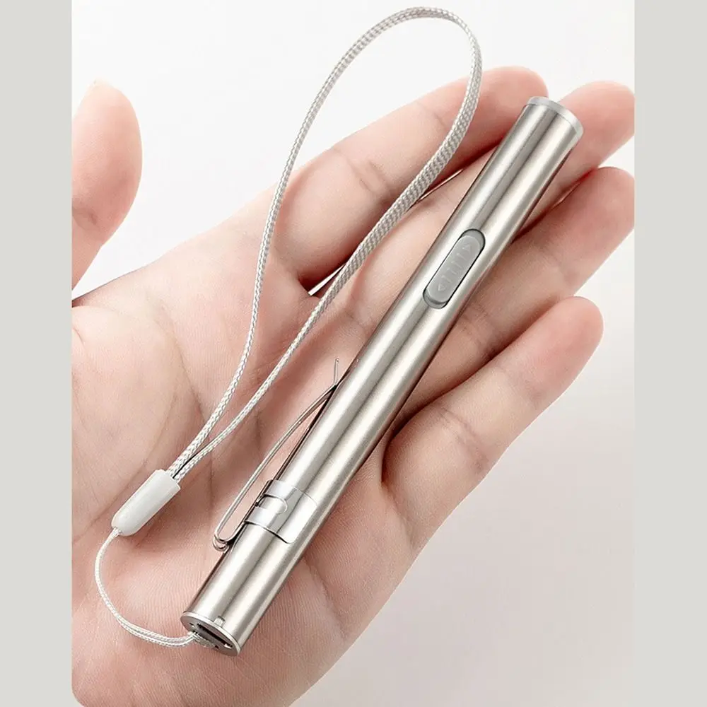 Stainless Steel Doctors Pen Light Portable Yellow/ White Light LED Mini Torch Energy-saving with Steel Clip Nursing Penlight