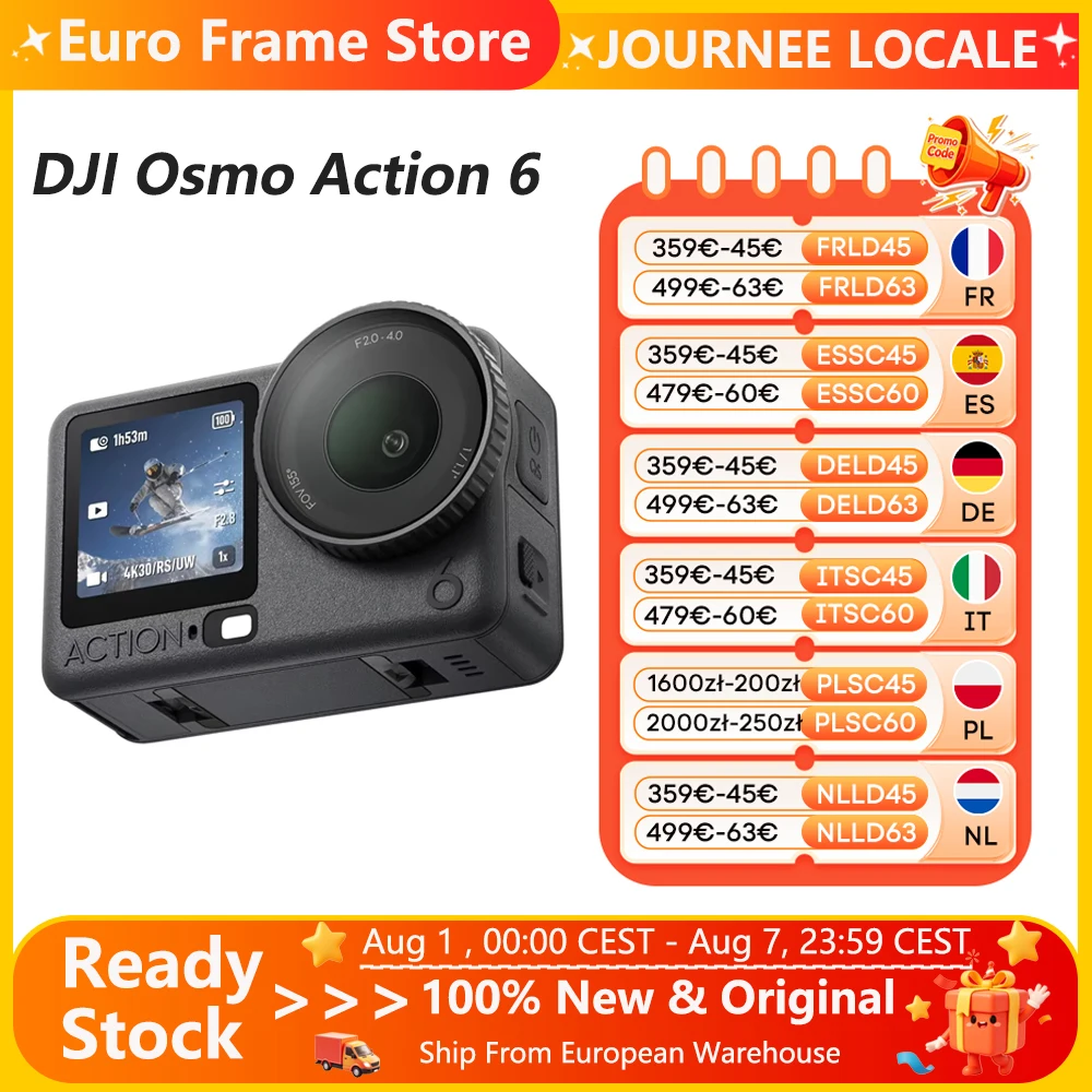 DJI Osmo Action 6 Action Camera con apertura variabile, sensore quadrato da 1/1.1 pollici, nuova versione 4K con Free Cropping.