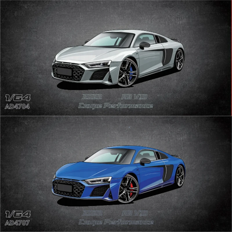 

MASDI 1:64 R8 V10 Coupe Performance 2022 Blue / Silver Die-Cast Car Model Collection Miniature