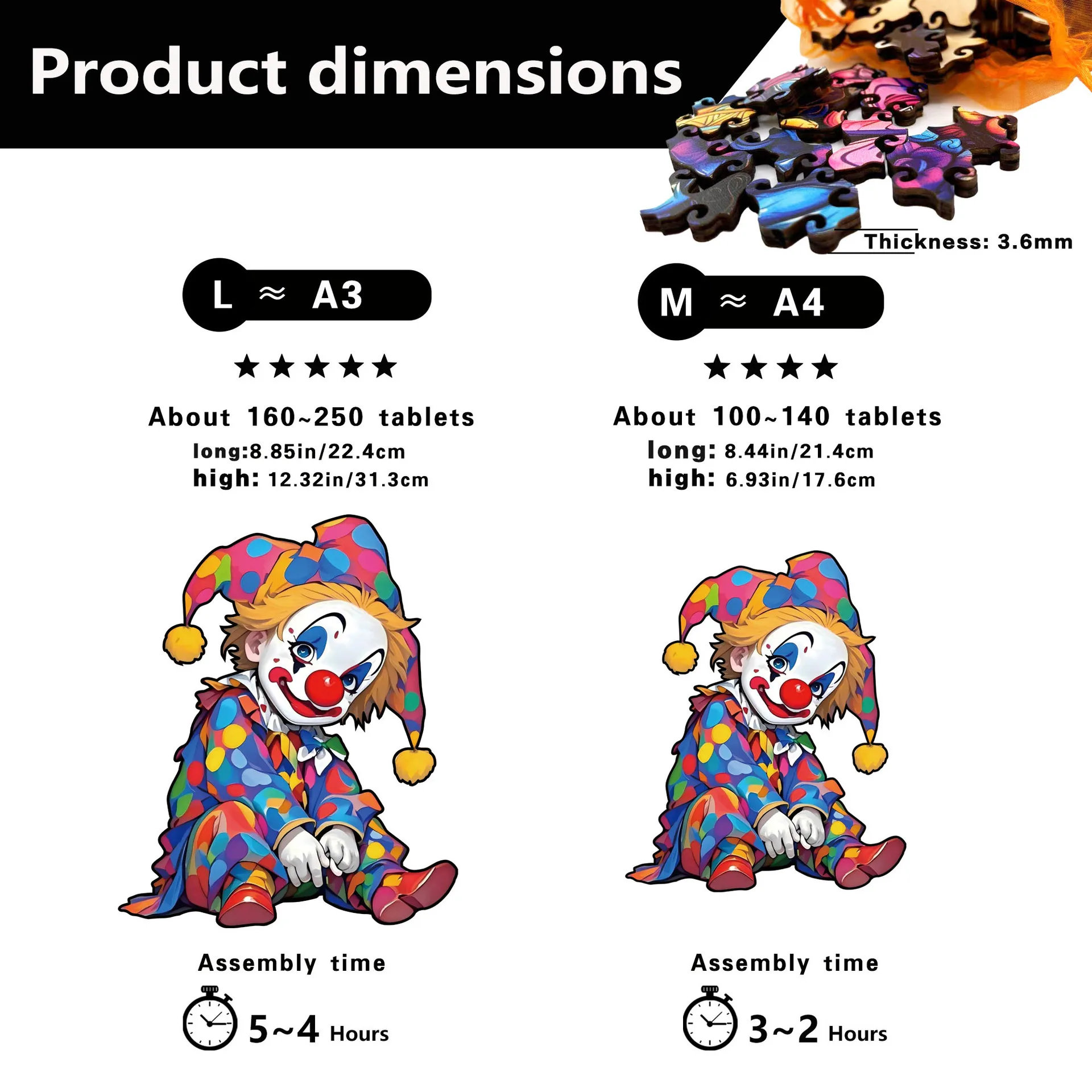 113/210ピース ピエロ ジグソーパズル 木製ピエロ 不規則な形のパズル ストレス解消ゲーム 誕生日 クリスマスギフト 子供と大人向け