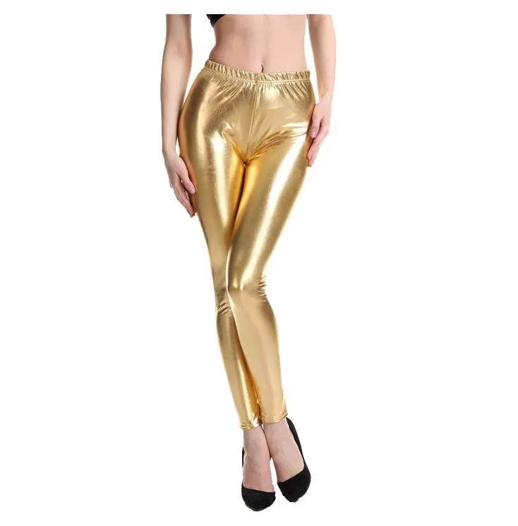 

Women's Adhesive Coated Mirror High Elasticity Sexy High Waist Glossy Leather Oversiz Pants Faux Leather Solid Color Tights Pant