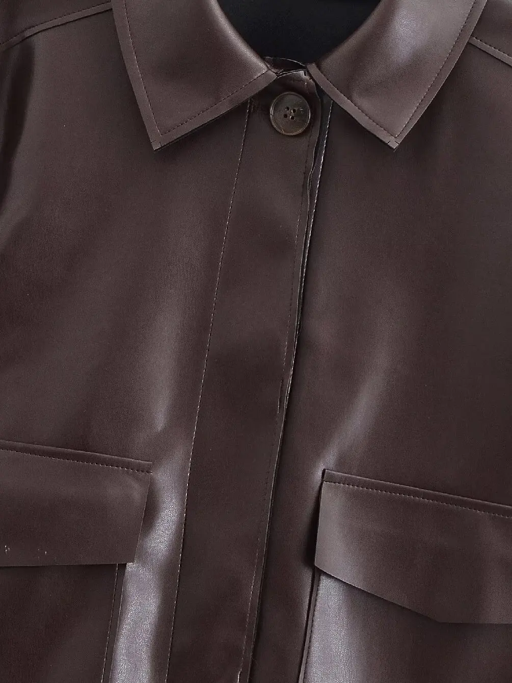 معطف نسائي ريترو Sle ort Jaet فضفاض مناسب من الجلد الصناعي بياقة مقلوبة وصل حديثًا لخريف 2025 ملابس خارجية للسيدات