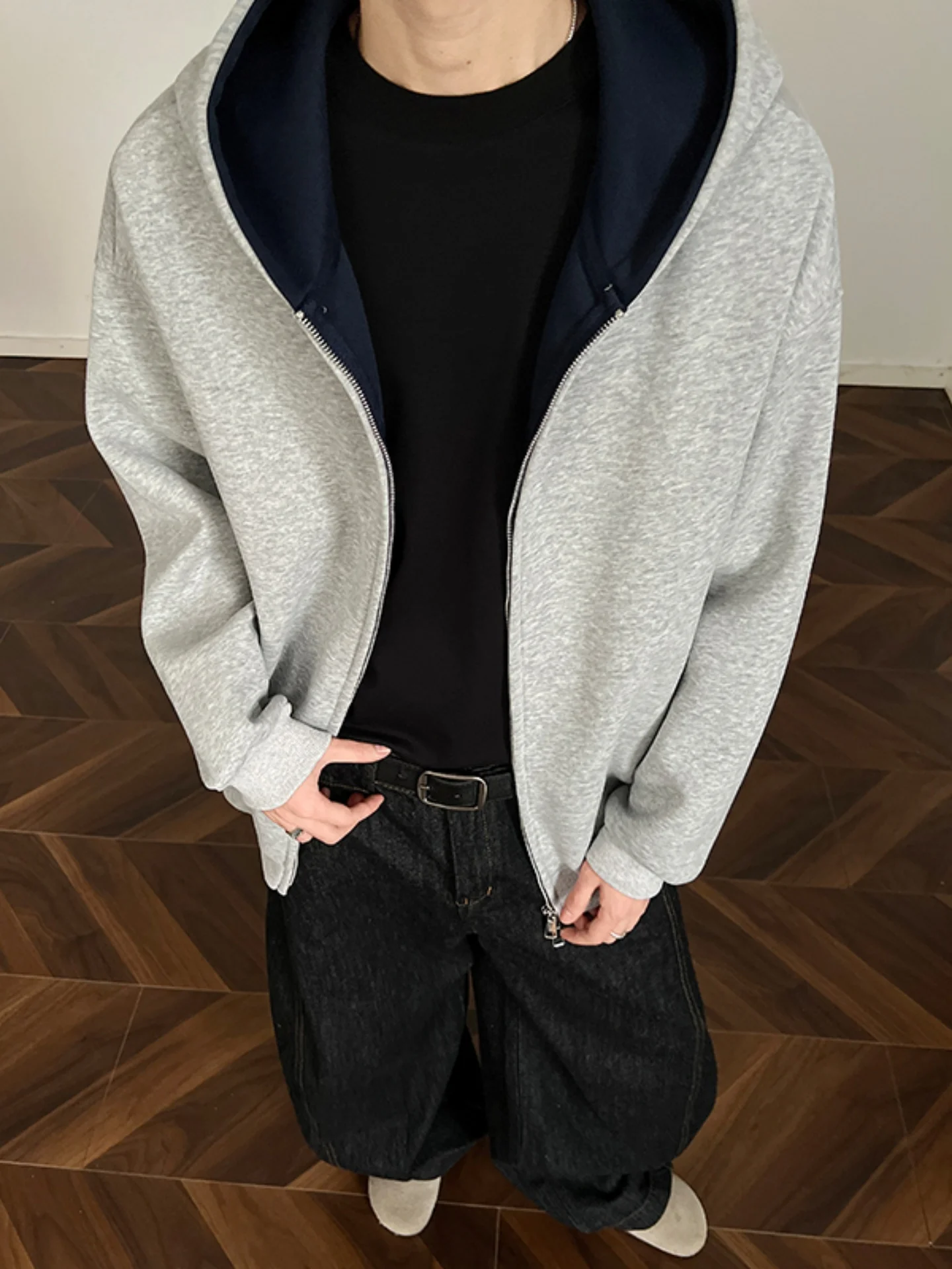 

Heavyweight Hooded Sweatirt Men's Open Cardigan Double Zipper American Sle Spor Top Comfortable Long Sve Autumn New