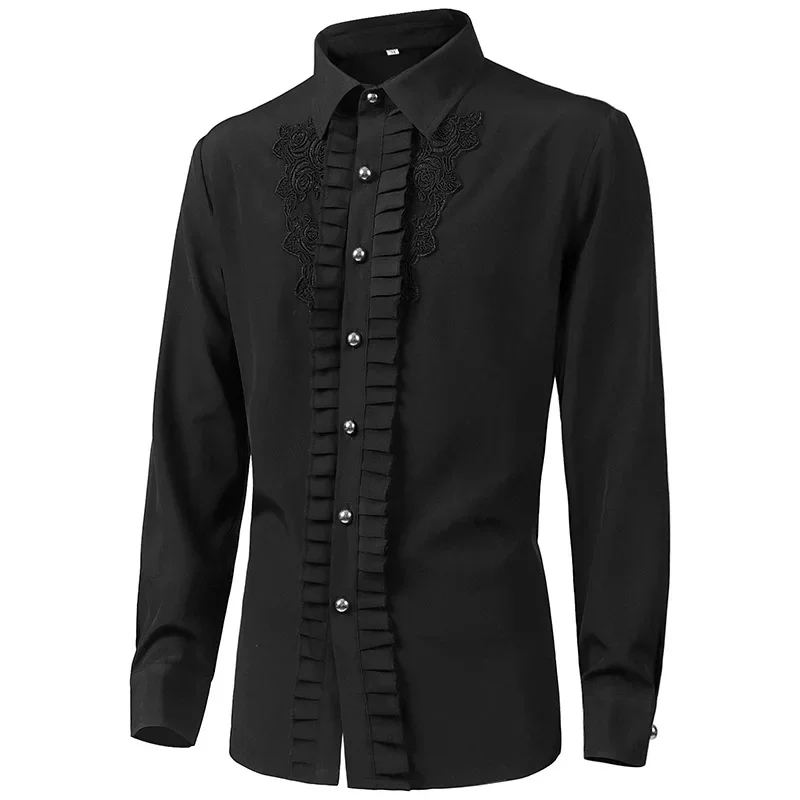 2023 New European and American men's pleated shirt medieval clothing steampunk Victorian top lining