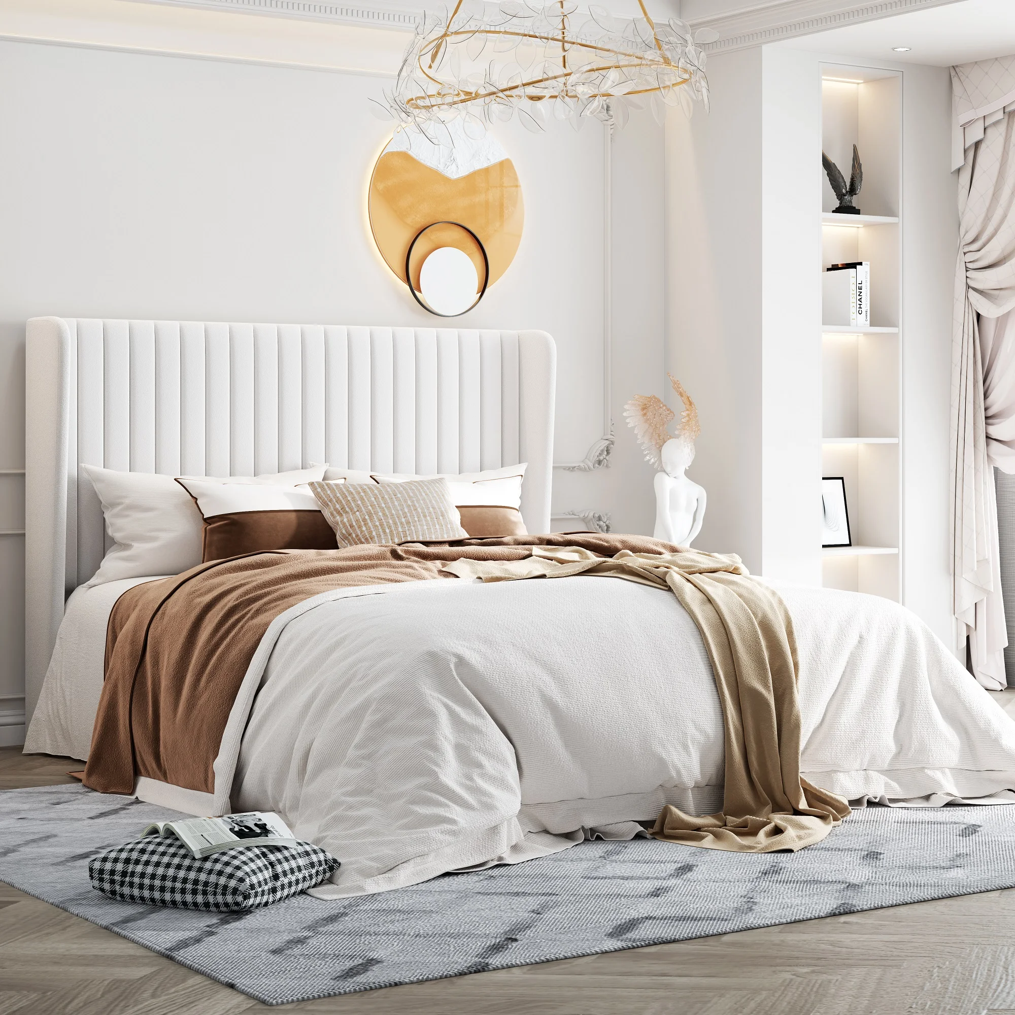 إطار سرير منجد مخملي من HOOMIC، لوح رأسي معنقدة بقناة عمودية، شرائح خشبية تدعم Allewie #2