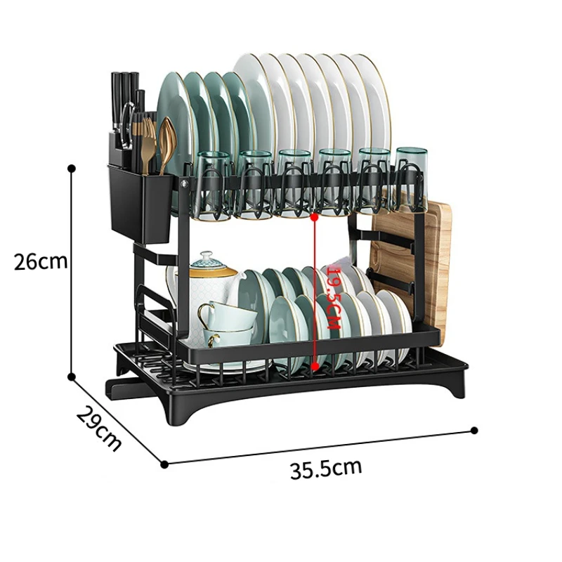 Grand séchoir à vaisselle T1 à 2 niveaux, pour le comptoir de la cuisine, avec poignées amovibles, égouttoir