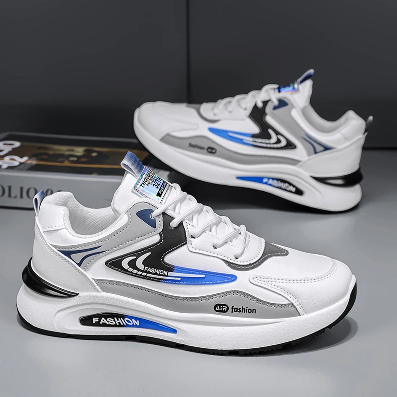 Mens Casual Leather Sneakers Outdoor Comfortable Non-slip Flat Hiking Shoes Fashion Men Versatile Tennis Shoes Zapatillas Hombre