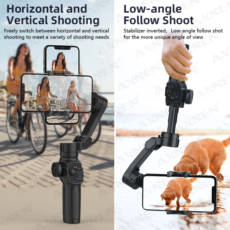 AXNEN 3-Axis Handheld Gimbal Stabilizer for Smartphone for iPhone Android Face Tracking Tiktok Vlog 2024 HQ4, Optional AI Module