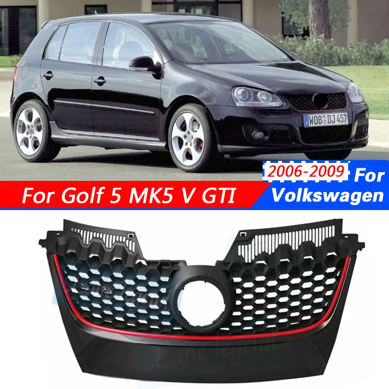 ABS Bumper Grille Vehicle Fittings Rust-proof Shakeproof Front Bumper Grille Replacement  For VW VGolf 5 MK5 V GTI 2006-2009