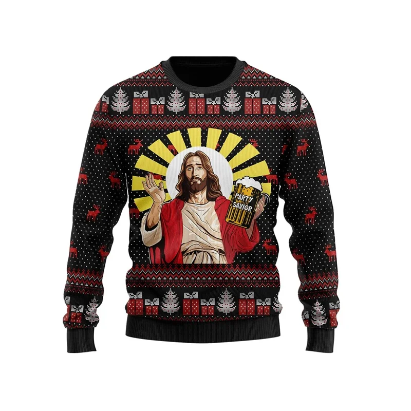 All Over Print Funny Jesus Christmas Sweatshirts For Women Men New In Crew Neck Pullover Jumper Sweatshirt Clothes Mens Hoodie