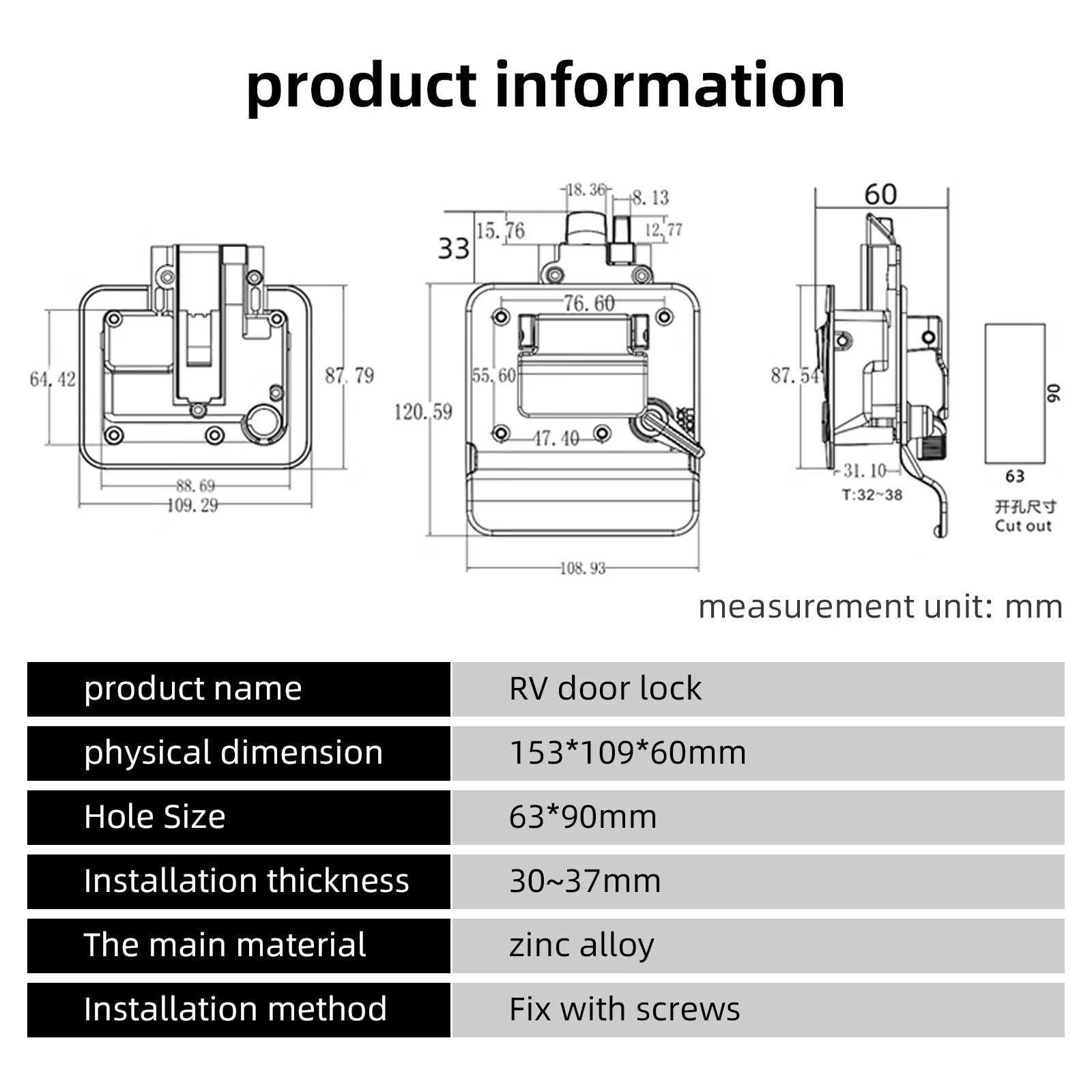 Marine RV Trailer Camper Entry Door Lock RV Door Lock Replacement Double Open Door With Deadbolt Computer Key Door Handle Custom