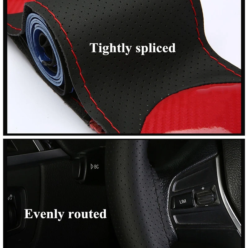 DIY Steering Wheel Cover Soft Carbon + Fiber Leather Braid On The Steering-wheel Of Car With Needle and Thread