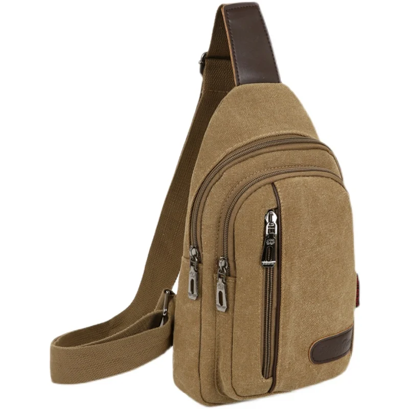 Casual Canvas Crossbody Bag for Men Single Shoulder Sling Bag Leisure Waist Pack Youth Style Zipper Closure Soft Handle