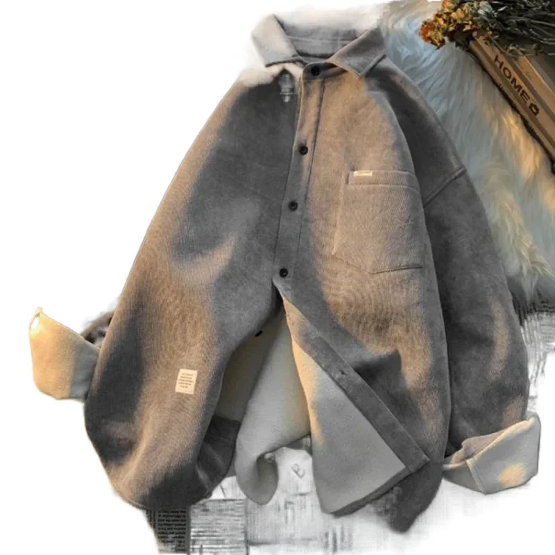 قميص نسائي قصير سميك مبطن بالصوف لخريف وشتاء نمط جديد بالإضافة إلى حجم تصميم فضفاض ملابس خارجية دافئة