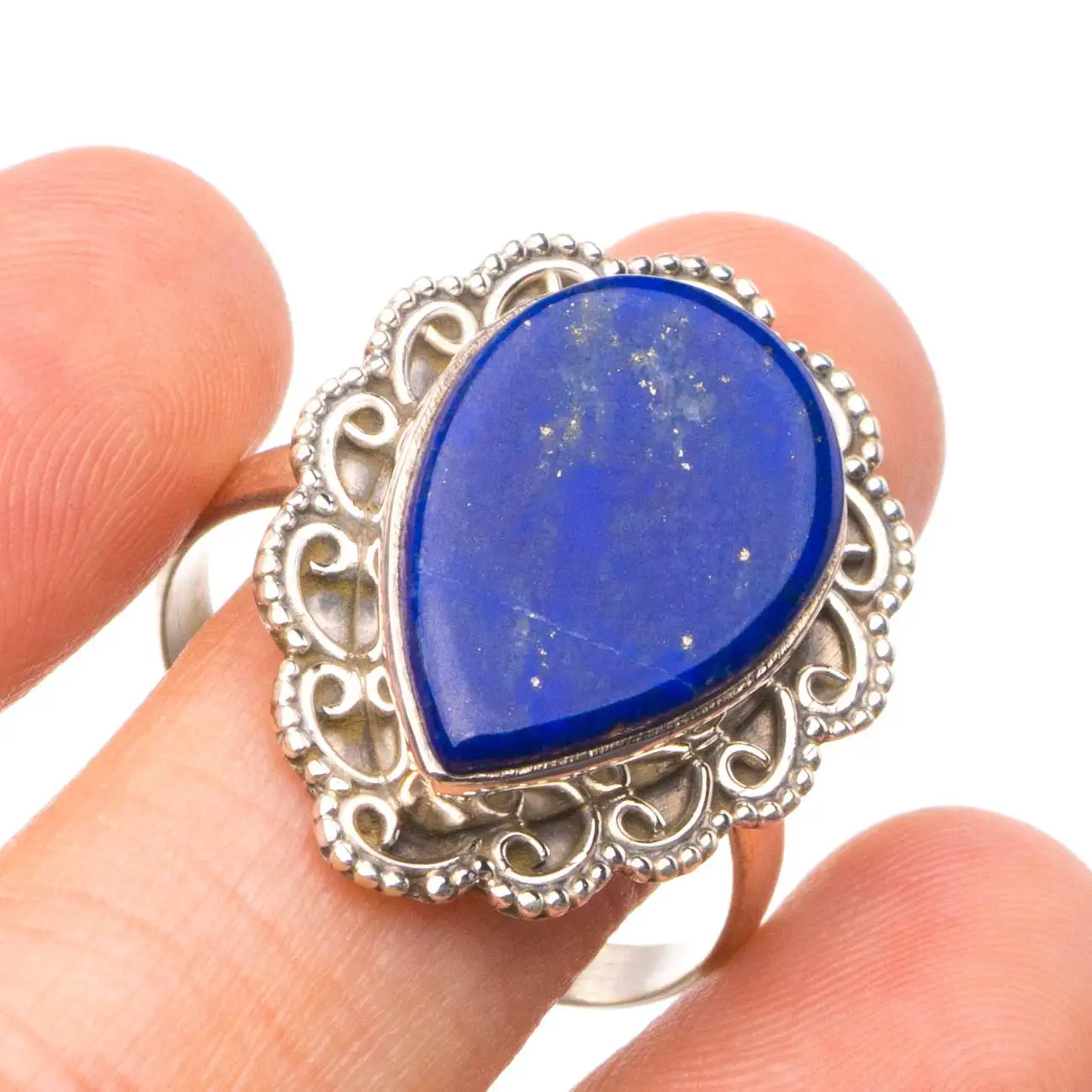 

StarGems® Natural Lapis Lazuli Handmade Unique 925 Sterling Silver Ring, US Size 9 X1835