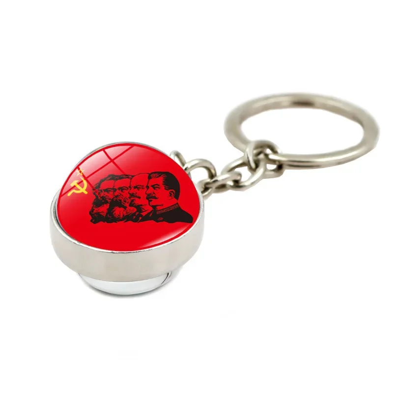 CCCP Soviet Badges Russia Keychain Space Flight Universe USSR Soviet Communism Symbol Charm Glass Round Key Rings Jewelry Men