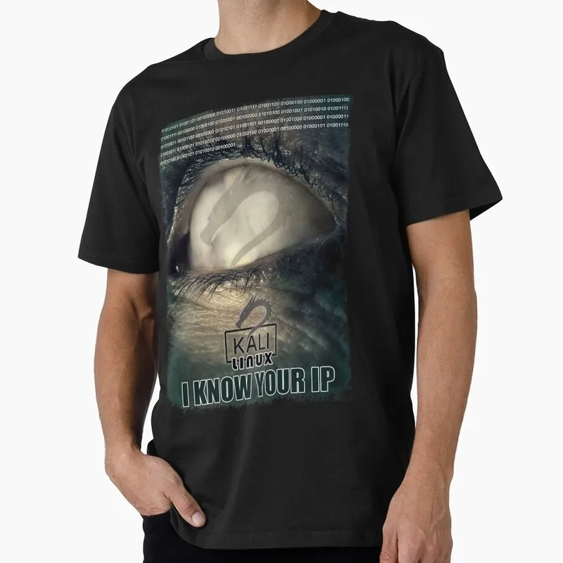 hacker knows your ip Funny Kali Linux Operating System Graphic T‑Shirt Casual Short Sleeve Tees Geek IT Developer Fan Gift
