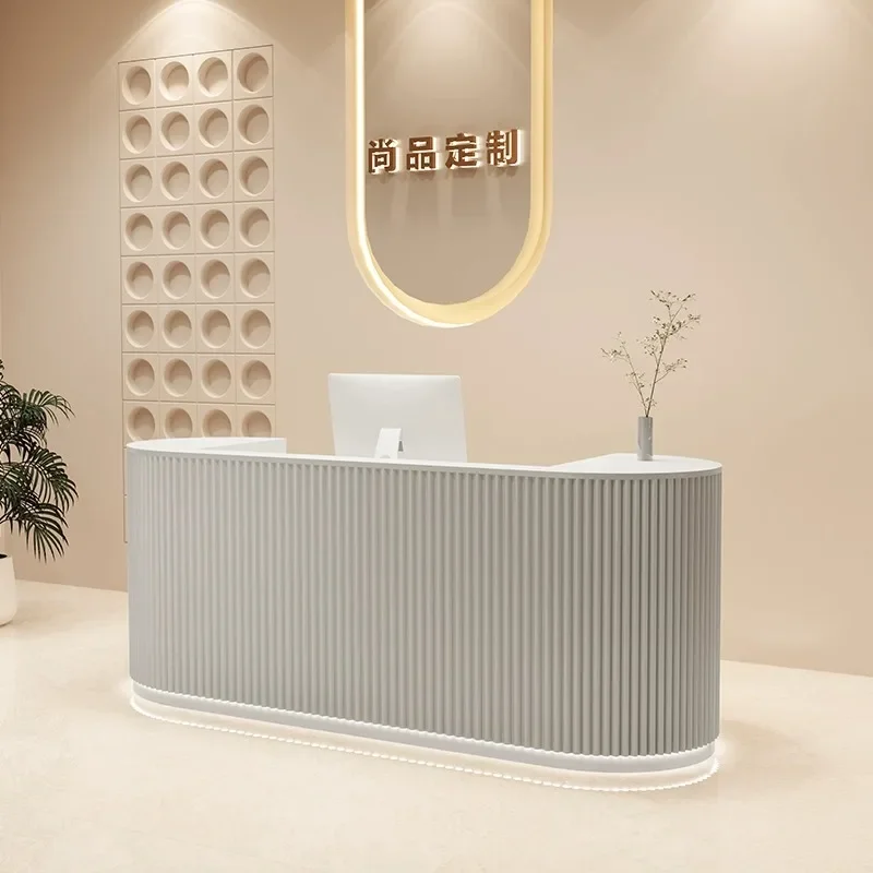 

Reception Bank Reseption Desk Wave Aesthetic Furniture Glass Pulpito Cashier Table Vintage Office Armable Professional Small Bar