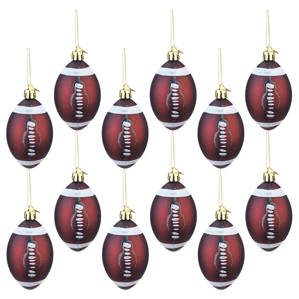 

12pcs Ornaments Rugby Christmas Ball Themed Christmas Tree Decorations Plastic Football Decorations For Holiday Party