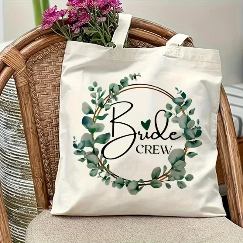 1 bolsa de compras con diseño de corona de eucalipto de la marca "Bride Crew", adecuada para uso diario, un dulce regalo para damas de honor y el equipo de la boda.