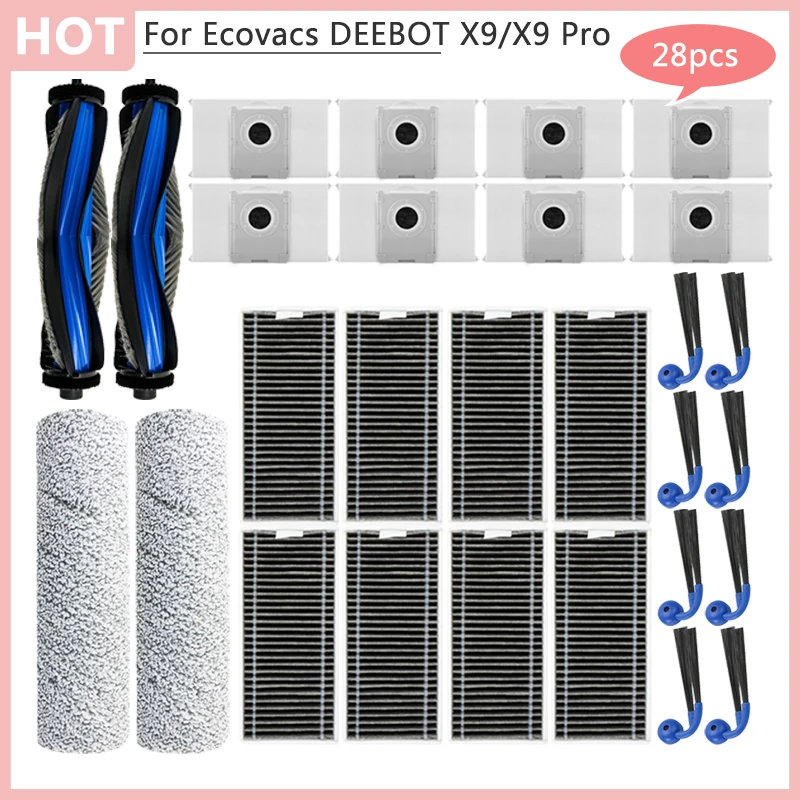 에코백스 디봇 X9 X9 Pro 옴니 X9 Pro 헤파 필터 메인 사이드 브러시 걸레 먼지 봉투 진공 청소기 내부 교체 부품